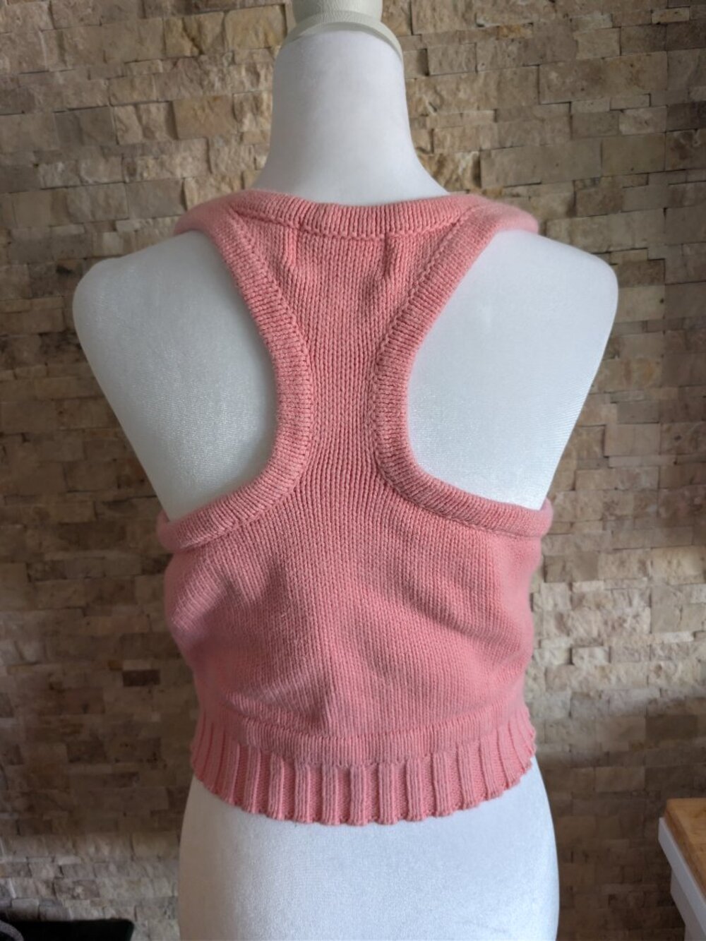 Sabo Skirt Pink Knit Racerback Crop Tank Top Ribbed Bustier Bralette Sz Small - Picture 3 of 7